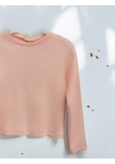 Kız Çocuk Pamuklu Kaşkorse Crop Bluz-14352 Somon