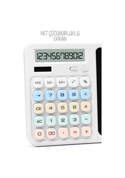 Lcd Ekran Yazı Tahtalı Hesap Makinesi 12 Haneli Tabletli Hesap Makinesi Beyaz