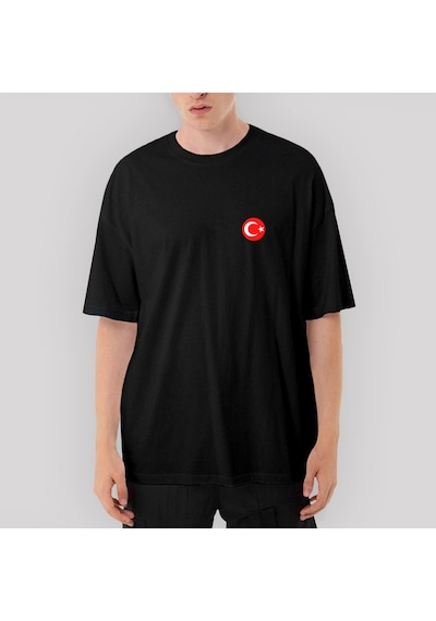 Ay Yıldız Oversize Siyah Tişört Siyah