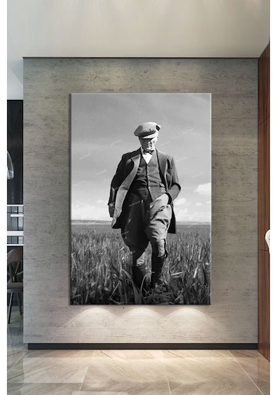 Ataturk Sulu Boya Efektli Kanvas Tablo 100 x 70