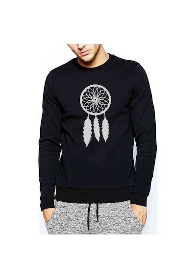 Silhouette Dreamcatcher Baskılı Siyah Erkek Örme Sweatshirt