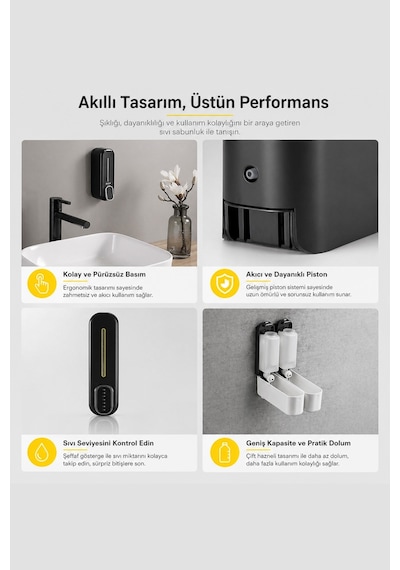 Duvara Monte Sıvı Sabunluk Manuel Dispenser Mutfak Deterjan Şampuan Duş Jel Organizer 22 cm