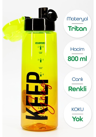 Su Matarası Tritan Geniş Ağız Su Şişesi Grafiti Spor Matarası Suluğu Bpasız 800 Ml Sarı 0104