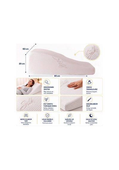 Homedius Viscotherm Reflux Dik Açılı Silk Kumaş Reflü Yastığı 65x60x20 Cm Beyaz