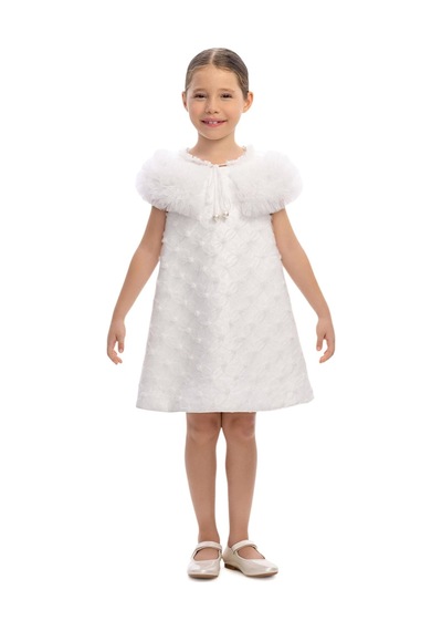 Pamina Kids Pamina Kız Çocuk Yakalı Tül Elbise Ekru 36106