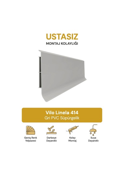 Vilo Linela 414 Gri Pvc Süpürgelik 2m Usta Gerektirmeyen Montaj - Suya Ve Neme Dayanıklı