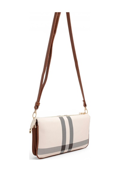 Silver & Polo Silver Polo Krem - Taba Ekose Kadın Çapraz Çanta Sp1291