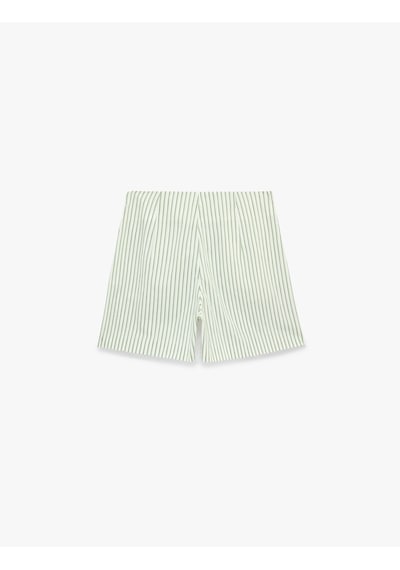 Koton Koton X Sibil Çetinkaya - Slim Fit Çapraz Bağlama Detaylı Fiyonklu Çizgili Poplin Mini Mikro Şort Yeşil Çizgili 6sak40355uw