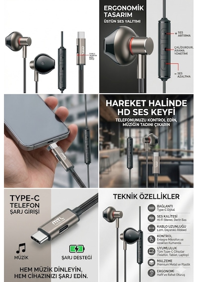 Type-c Mıknatıslı Stereo Kulaklık Şarj Girişli Tak Çalıştır Oyuncu - Yüksek Ses Kalitesi Mt255 00