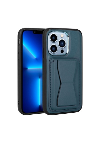 Zore İphone 12 Pro Max Uyumlu Kartlıklı Standlı Pu Deri Nvth Memo Kılıf-lacivert
