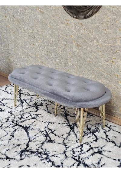 Zafir Ufo Oturak Bench - Gold Kaplama Telli Ayak - Oturak - Bench - Puf - Yatak Ucu Pufu Gri