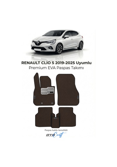 Otocraft Renault Clio 5 2019-2025 Uyumlu Kahverengi 3d Havuzlu Eva Oto Paspas Takımı 5 Parça Araca Özel