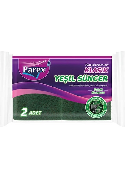 Parex Klasik Oluklu Yeşil Bulaşık Süngeri 2 Adet