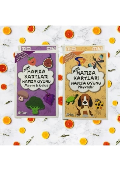 Star Mini Hafıza Kartları Oyunu 2'li Hayvanlar Ve Meyve & Sebze Türkçe Ve Ingilizce Kelimeler