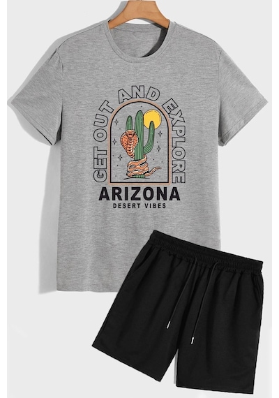 Uyguntarz Arizona Şort T-shirt Eşofman Takımı Gri