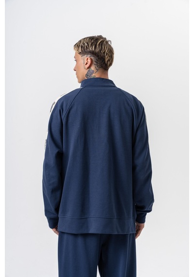 Erkek Respire Şerit Detaylı Dik Yaka Doubleface Zip Oversize Sweatshirt Lacivert
