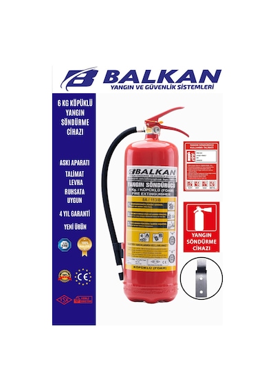 6 Kg Köpüklü Yangın Tüpü Tse Ce Belgeli Ruhsata Uygun 4 Yıl Set Talimat-levha-askı
