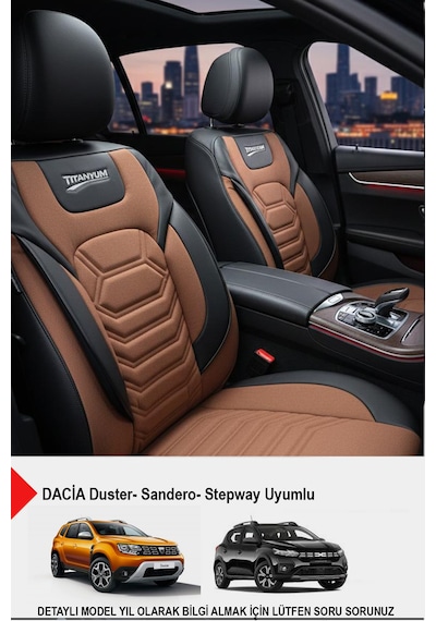 Titanyum Serisi Lüks Keten Oto Koltuk Kılıfı - Dacia Sandero-stepway-duster Uyumlu Taba
