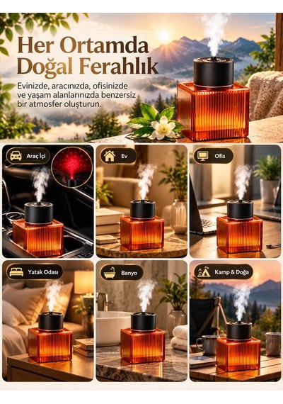 500ml Şarjlı Araç İçi Hava Nemlendirici Rgb Lazer Yıldız Efektli 300mah