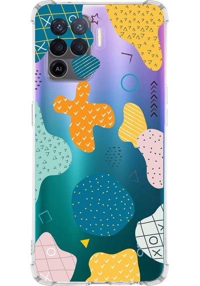 Oppo A94 Uyumlu Köşe Korumalı Geometrik Şekiller Tasarımlı Şeffaf Kılıf Şeffaf