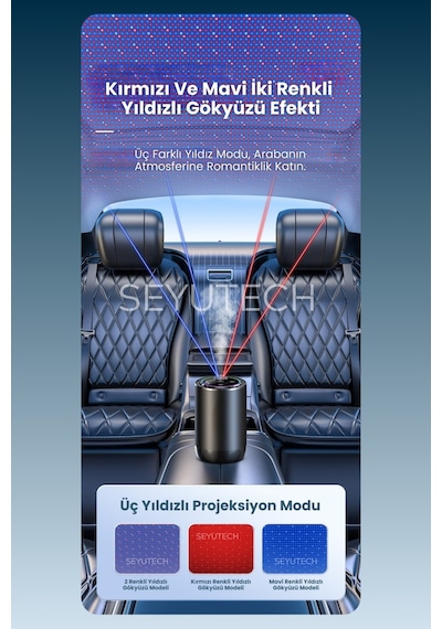 Harvox Rgb Işıklı Araç Parfümü 3 Farklı Mod Yıldız Efektli Ortam Ve Oda Hava Nemlendirici Aromaterapi