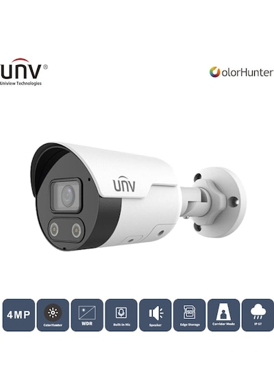 Unıvıew Ipc2124le-adf28kmc-wl 4mp 2.8mm Colorhunter H265+ Ip67 Dahili Ses/hoparlör Ir Bullet Ip Kamera