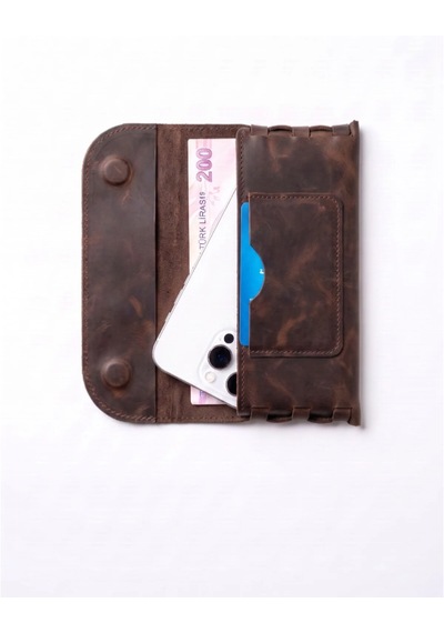 Vintage Leather Craft Hakiki Deri Erkek El Portföyü Acı Kahverengi
