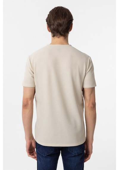 Süvari Bej Slim Fit Armürlü Bisiklet Yaka Tişört