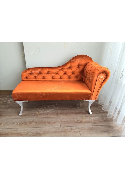 Ters Kol Dekoratif Bihter Koltuk Josefin Puf 110 Cm Beyaz Ayak Lila