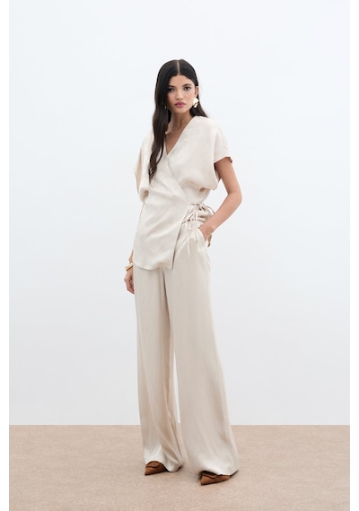 Sateen Cepli Bol Pantolon - Bej-136042 Bej