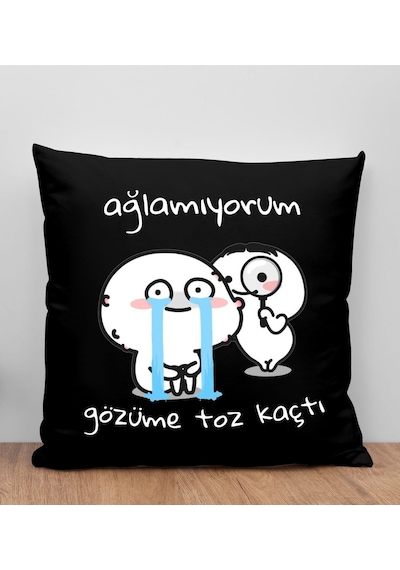 Bk Gift Gözüme Toz Kaçtı Tasarımlı Siyah Kırlent Yastık, Arkadaşa Hediye, Ev Dekorasyonu, Ev Hediyesi-1