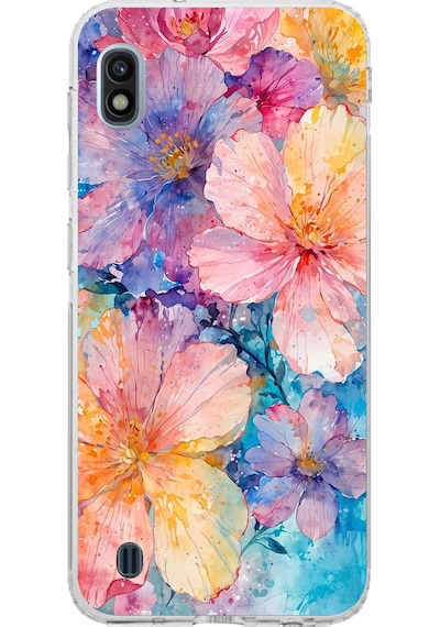 Samsung Galaxy J8 - A6 Plus Uyumlu Renkli Çiçekler Sulu Boya Baskılı Silikon Kılıf Renkli