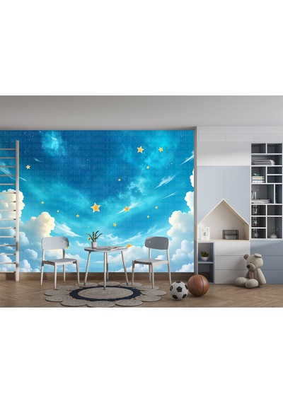 Sarı Yıldızlar Bulutlar Çocuk Odası Poster Duvar Kağıdı