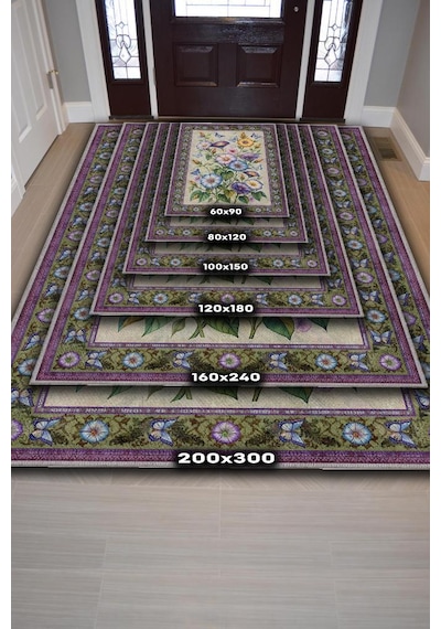 Homshtag Art Deco Gündüz Sefası Vintage Halı Görünümlü Dijital Baskı Renkli Halı Rustik Çiçekli Halı Çok Renkli