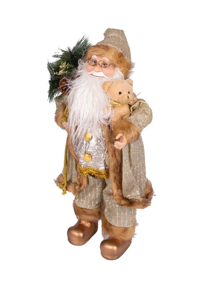 Yılbaşı Noel Baba Hediye Çuvallı Pelüş Ayı Dekorlu Gold 45 Cm.