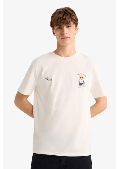 Defacto Regular Fit Bisiklet Yaka Baskılı Kısa Kollu Tişört F9497ax25hser105 Ekru