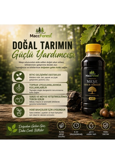 Maccforest Premium Meşe Odun Sirkesi %100 Meşe Odunundan 6 Ay Dinlendirilmiş Konsantre Formül / 0.5 Lt. 0.5 KG