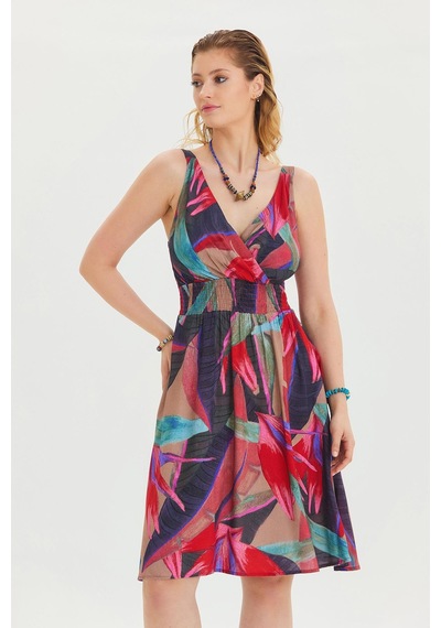 Los Banditos Bohem Tarz Kruvaze V Yaka Elbise Desenli