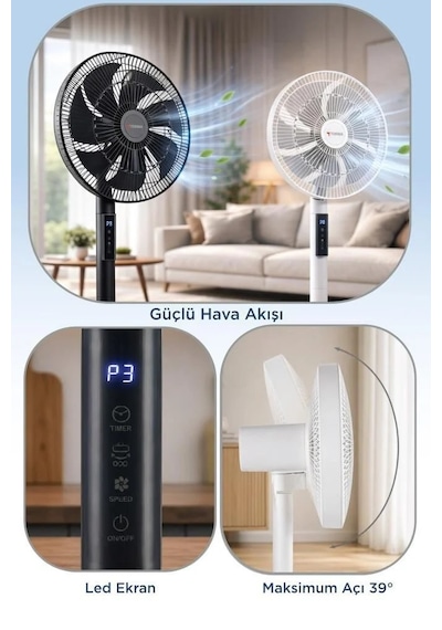 Özel Seri Yaz Cihaz Dijital Vantilatör 7 Pervaneli Sf02 Beyaz 60w