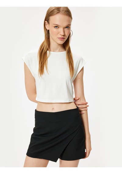 Koton Basic Crop Tişört Slim Fit Bisiklet Yaka Kısa Kollu Ekru 4sal10702ık Ekru