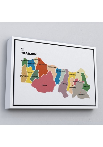 Çerçeveli Trabzon İli Ve İlçeler Haritası Dekoratif Kanvas Tablo-1470