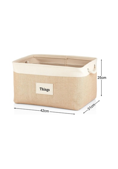 Serstil Krem Şeritli Dikdörtgen Jüt Sepet - Büyük Bej