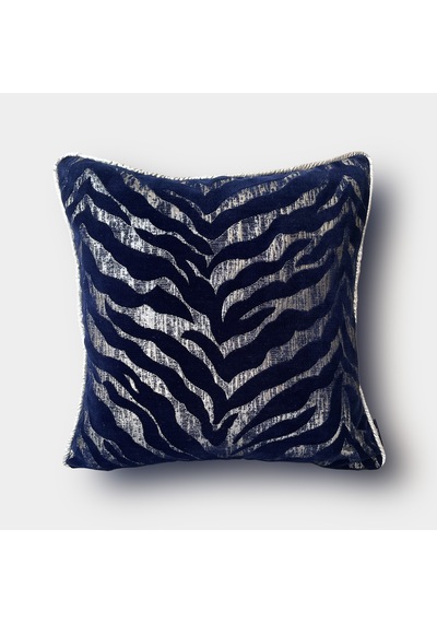 "navy Zebra" Desenli Kırlent Kılıfı - 45x45 - Gümüş Lacivert - Gümüş