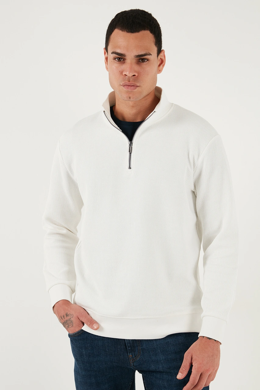 Buratti Pamuklu Regular Fit Yarım Fermuarlı Dik Yaka 2'Li Paket Erkek Sweat 5905716S2 Ekru-Vişne