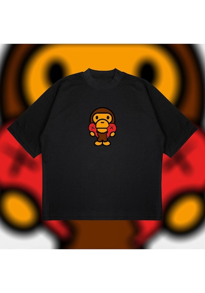 Startmore Bape X Comme Des Garçons Oversize Unisex Pamuklu Nefes Alan Kalın Kumaşlı Siyah