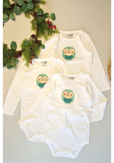 Kardec Home Hellobaby 3 Adet Uzun Kollu Bebek Çıtçıtlı Body Çocuk Zıbın %100 Beyaz