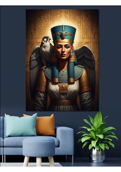 Kanatlı Mısır Kraliçesi Nefertiti Tablosu Dekoratif Kanvas - Mdf Ahşap Tablo
