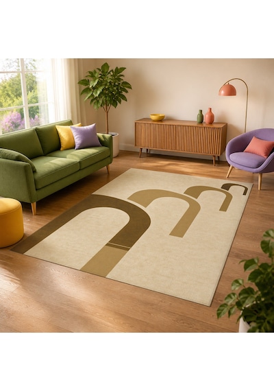 Kartela Halı Yankı Kemer Desenli Modern Halı Hardal Sarısı Kaymaz Taban 60x90 Cm
