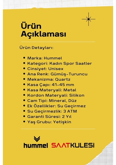 Hummel Kadın Erkek Spor Kol Saati Gümüş Turuncu Hm-2004ma-5