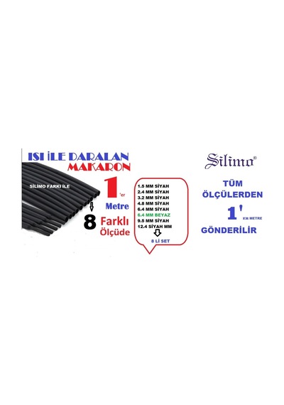 8 Li Set Isıyla Daralan Makaron Kablo Seti 8 Çeşit 1 Er Met